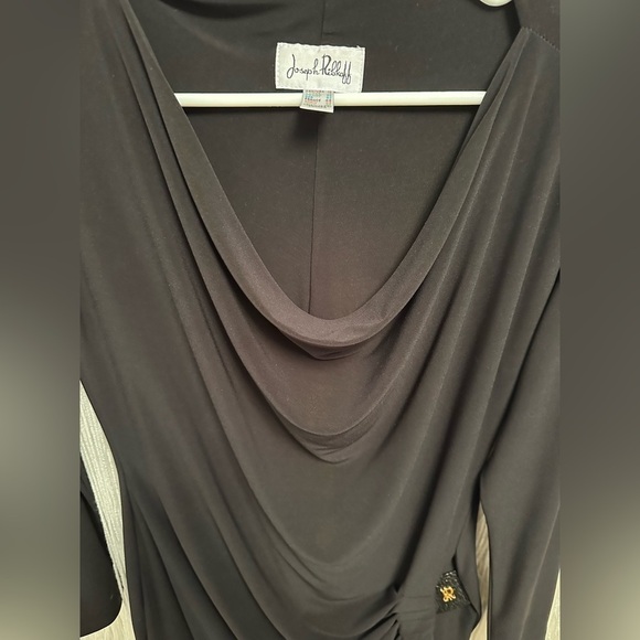 Joseph Ribkoff Faux Wrap Black Dress Womens Size 14 Long Sleeve Cowl  Neckline - Picture 6 of 7